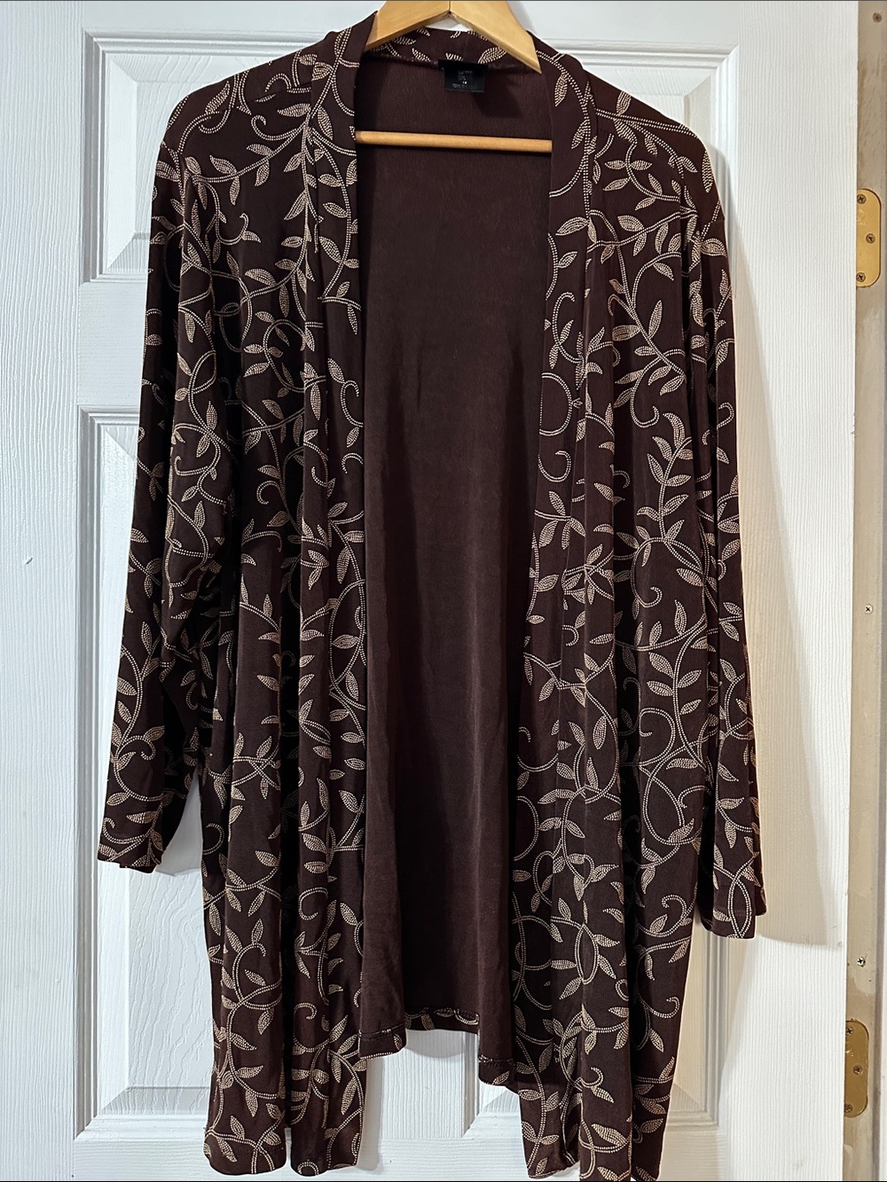 Lightweight Open-Front Cardigan - Brown Leaf Print
